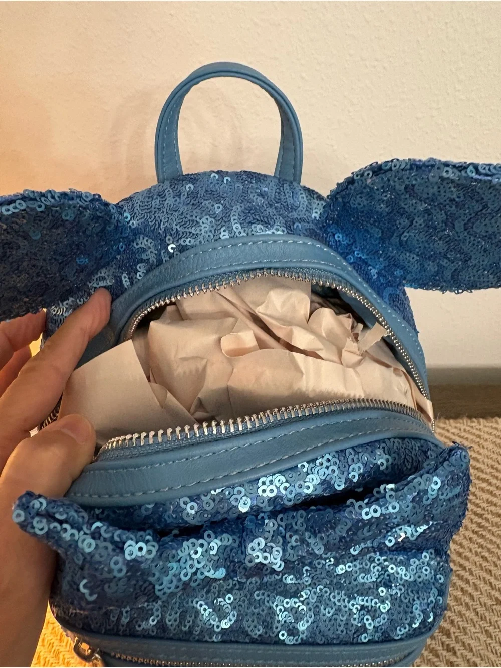 Disney Blue Sequin Minnie Ear Mini Backpack